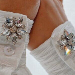 NEW Crystal Snowflake Cuff Links – Silver Tone Rhinestone Statement Pair (2)
